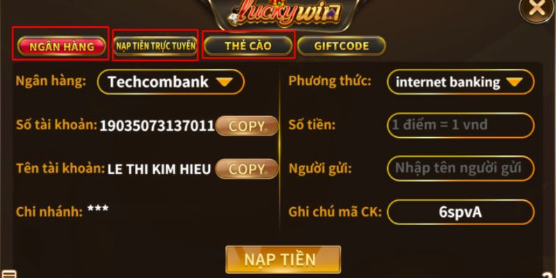 Quét mã QR gửi tiền vào tài khoản Luckywin siêu đơn giản